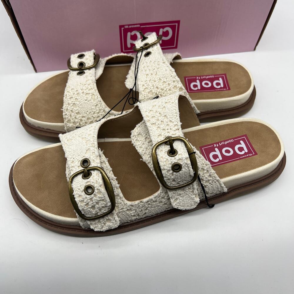 Pop Balance Womens Footbed Sandals Cream Natural Size 10M